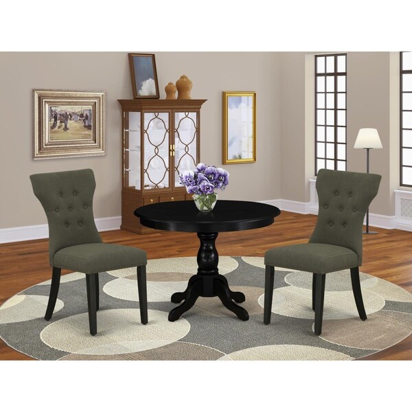 East West Furniture 3 Piece Hartland Dining Table Set - Wire Brushed Black HBGA3-ABK-50 - main